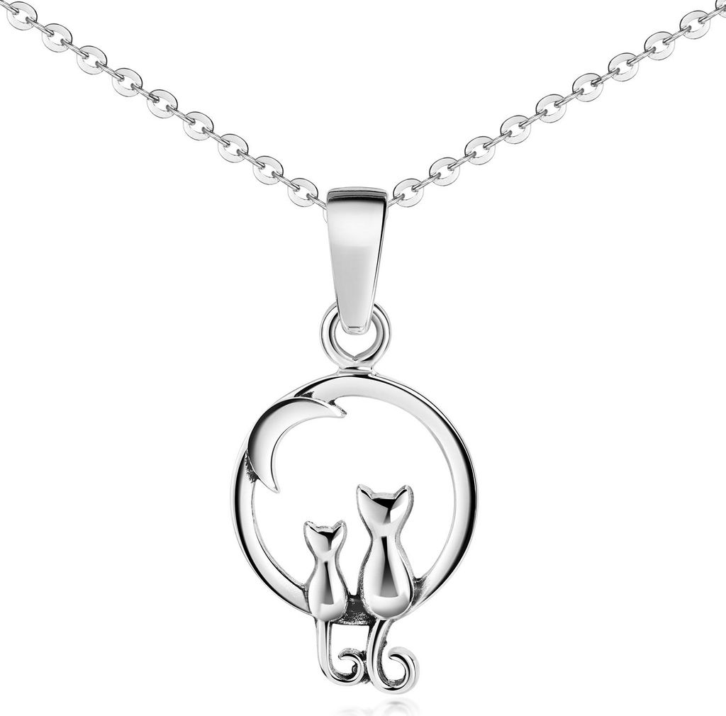 MATERIA by Matthias Wagner Kettenanhänger Katzen mit Mond Silber 925 KA-95