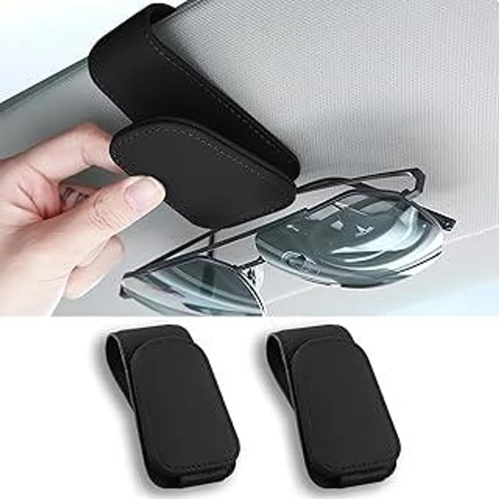 Portaocchiali SteelFever per parasole dell'auto, portaocchiali per auto, portaocchiali da sole per auto, portaocchiali magnetico per visiera dell'auto, supporto per occhiali da sole/clip per biglietti (1, nero)