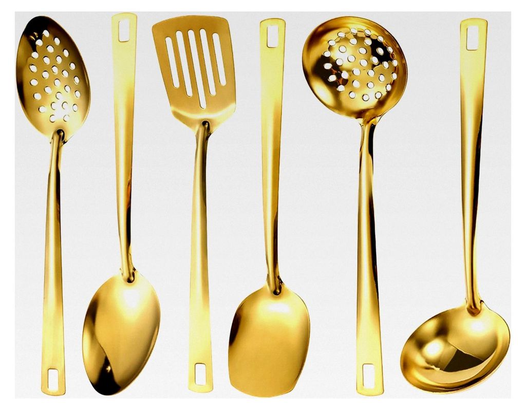 6-teiliges Gold Küchenutensilien Set, Besteck Set aus Edelstahl für Haushalt, Restaurant und Party