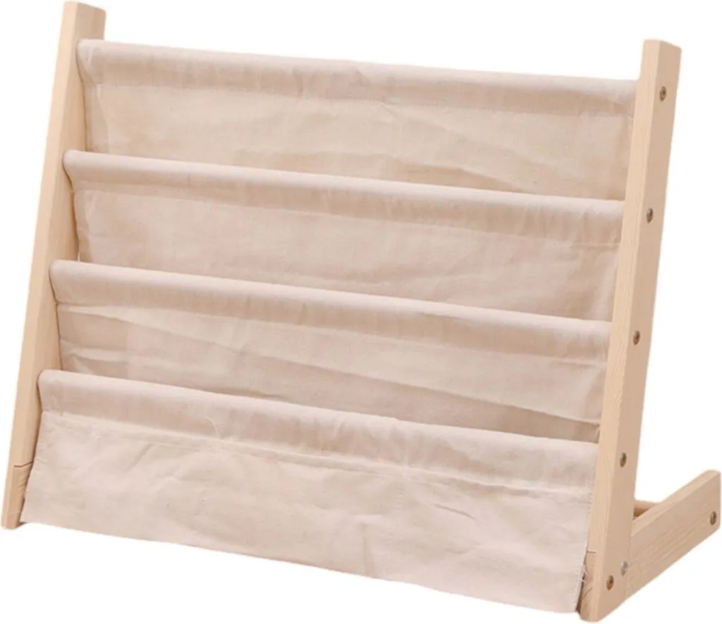 Meuble de rangement livres enfant bois et tissu lin marron 60x50 cm