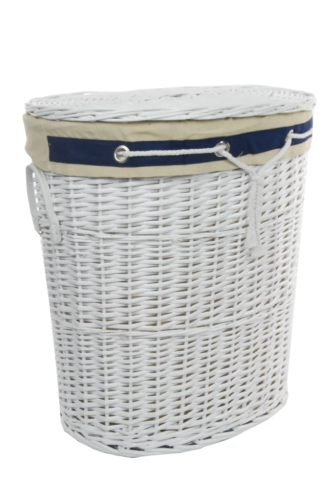 Cesto Portabiancheria Grande Vimini Bianco Marine Ovale 62cm - 2