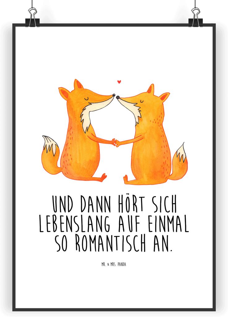 Mr. & Mrs. Panda Bild Füchse Liebe DIN A4 - Weiß - Geschenk, Posterdruck, Ehefrau, Wandbild, Romantisch, wanddeko, Partner, Plakat, Ehe, Freundin...