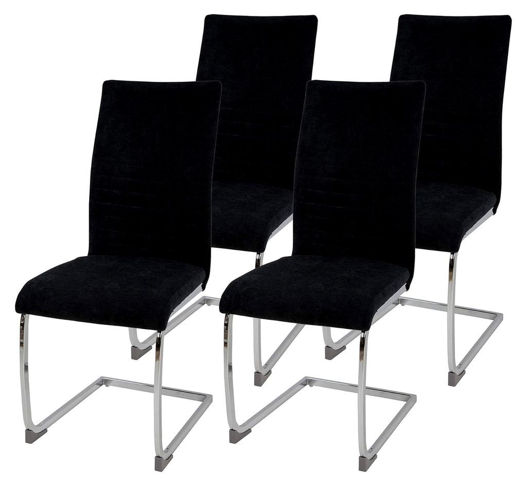 Freischwinger Stuhl Lugano 4er Set, Schwarz - Esszimmerstuhl mit modernem Design, Stoffbezug, dicker Polsterung - Küchenstuhl, Polsterstuhl für d...
