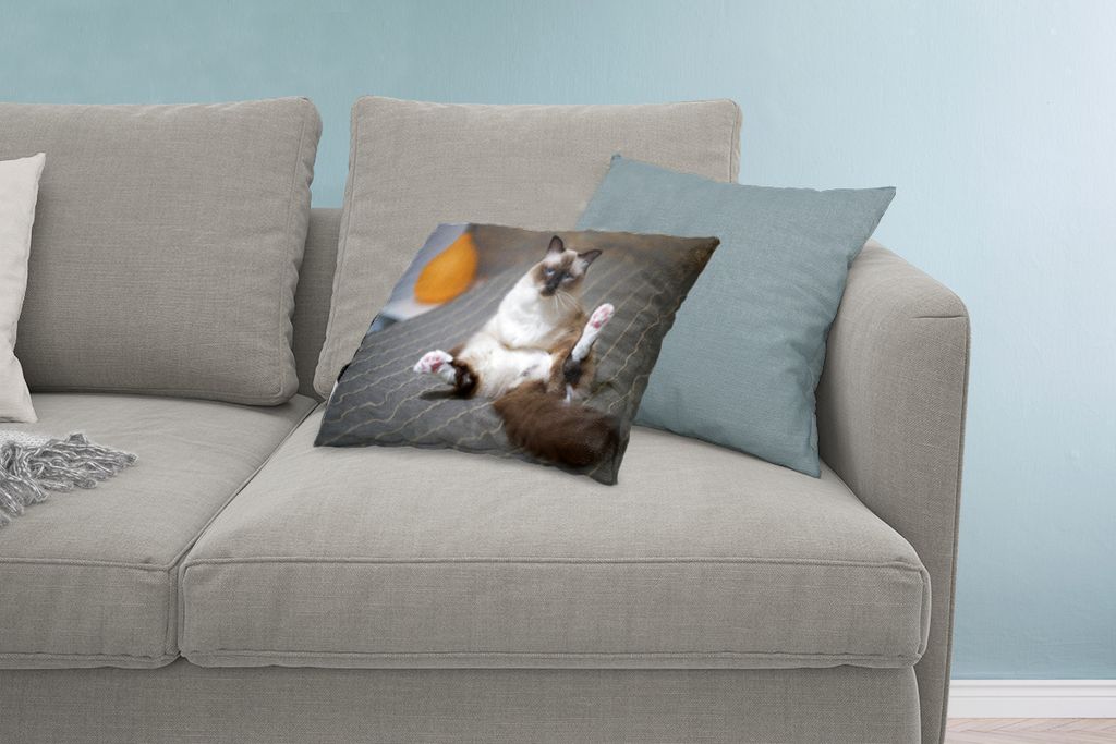 MuchoWow Zierkissen Sofakissen Wohnzimmer Dekokissen 60x40 cm Katze - Fell - Braun - Kopfkissen - Polster mit Foto