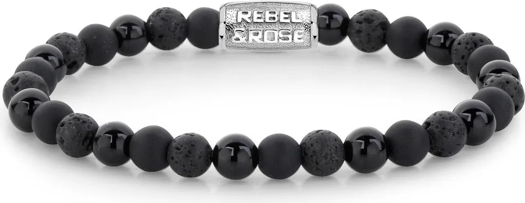 Bracciale Uomo Rebel & Rose RR-60033-S-L Black Rocks Pietre Nere