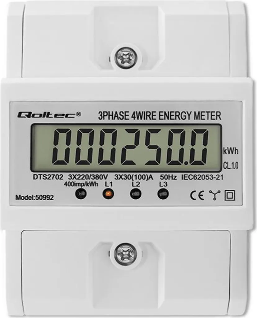 Compteur d'énergie électronique 100A triphasé avec affichage LCD 4P - 10