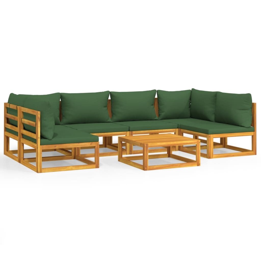 SYFAX 7-tlg. Garten-Lounge-Set mit Grünen Kissen Massivholz