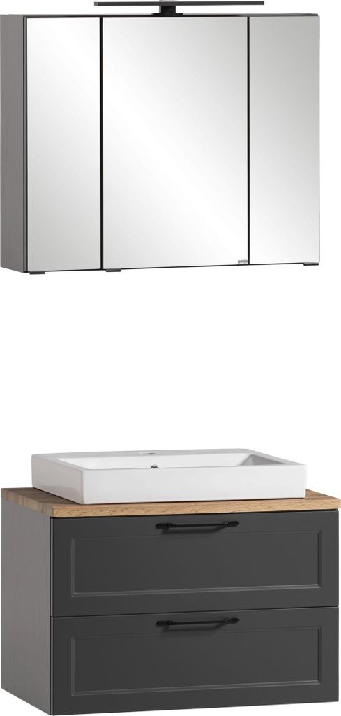 Badezimmer-Set >Lyon< (2-tlg.) in matt-grau, Graphit - 80x195x47cm (BxHxT)