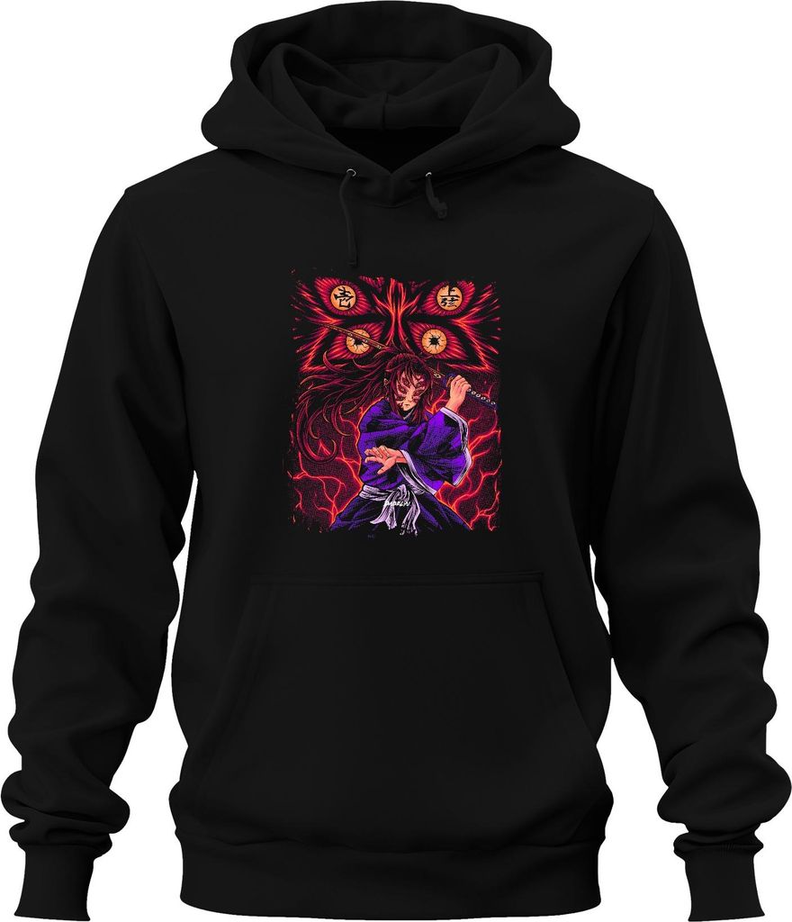 Anime Dämon Schwert Kimono Augen Dämonenjäger düster Geschenk Uni Hoodie Kapuzenpullover, Schwarz, XL