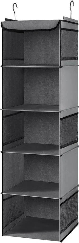 Organiseur penderie anti-désordre 5 cases en tissu gris spécial gain de place