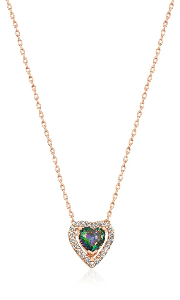 Collier cœur en argent 925 et or rose avec topaze mystique élégant