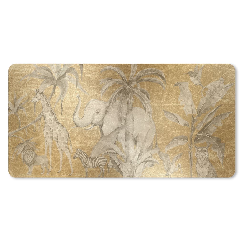 MuchoWow Schreibtischunterlage Dschungel - Kinder - Gold - Tiere 80x40 cm - XXL Mauspad - Gaming Mauspad