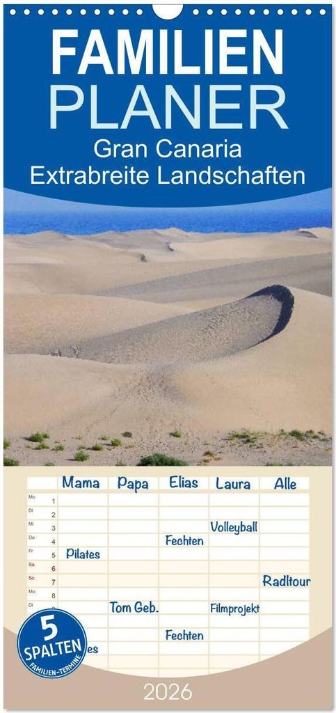 Familienplaner 2026 - Gran Canaria - Extrabreite Landschaften mit 5 Spalten (Wandkalender, 21 x 45 cm) CALVENDO