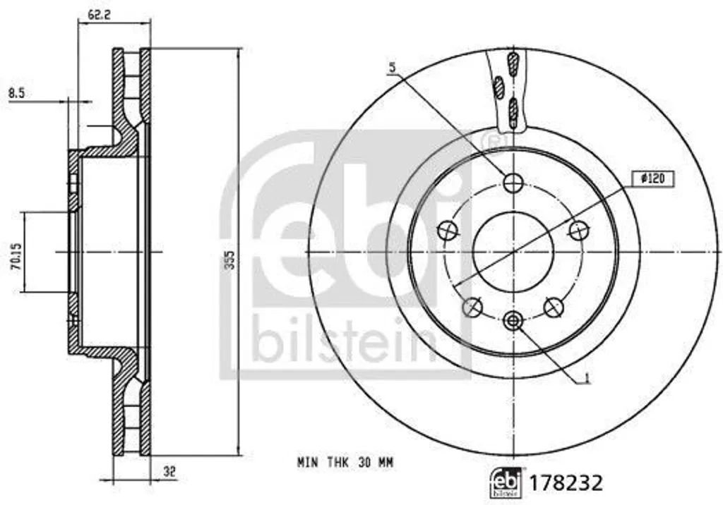 2 Disques de Frein Avant Febi Bilstein 178232 pour Tesla Model S 5YJS