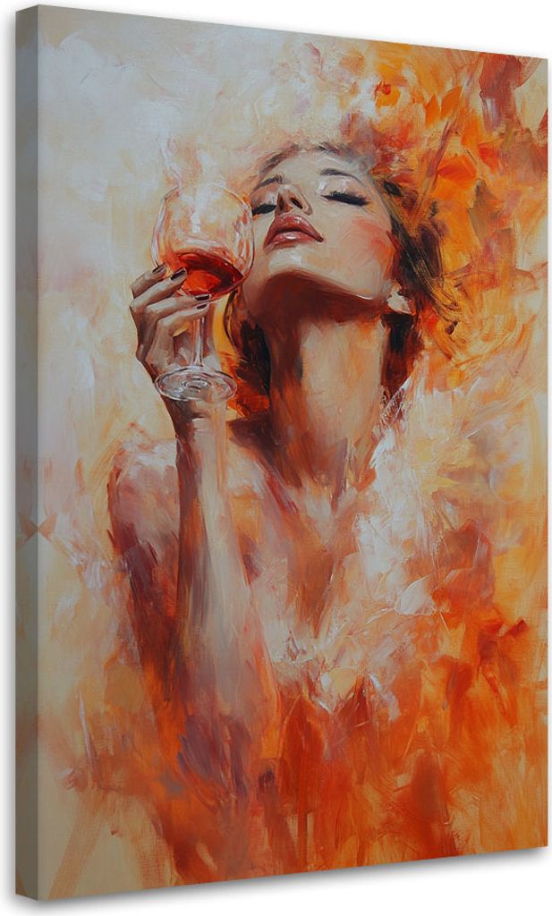 Leinwandbild Mädchen mit einem Glas Wein Orange 70x100 Feeby Orange bild für die wand bereit zum aufhängen