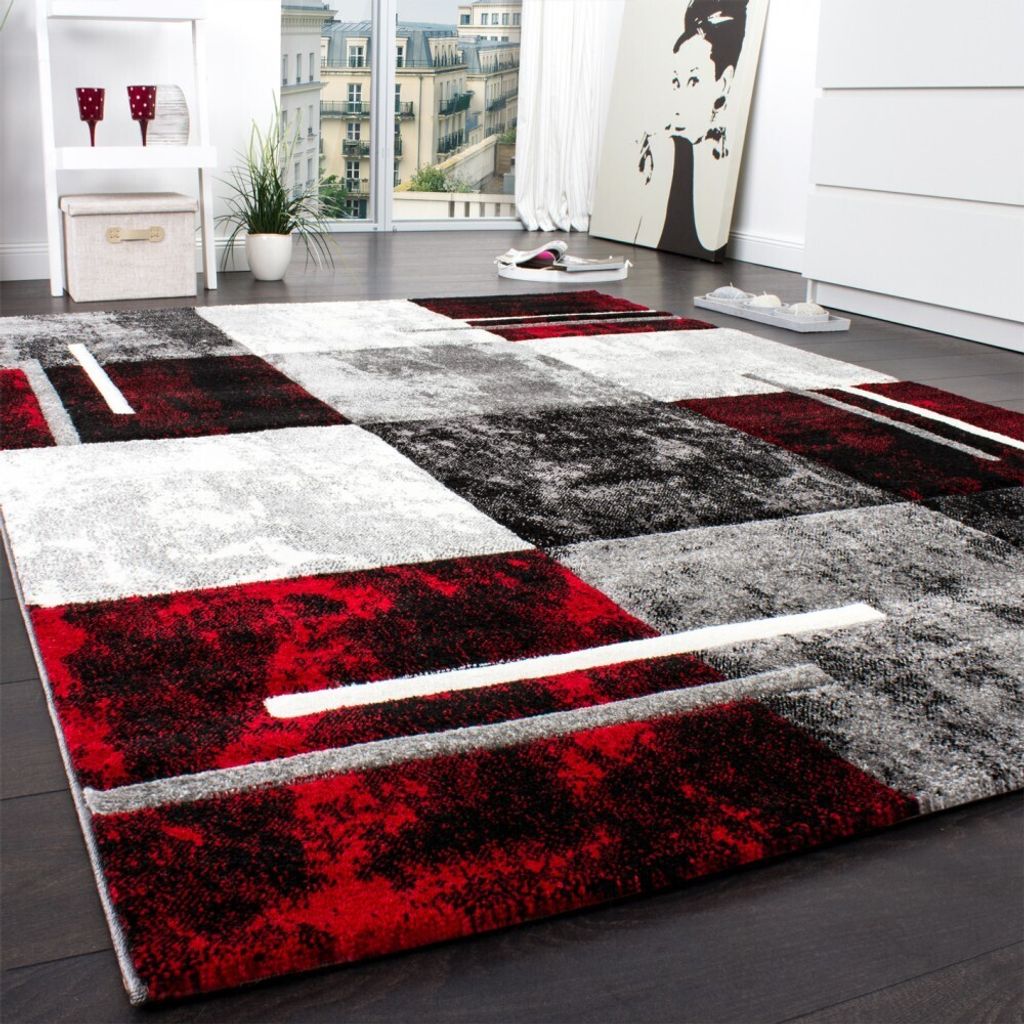 Designer Teppich Modern mit Konturenschnitt Karo Muster Produktbild 