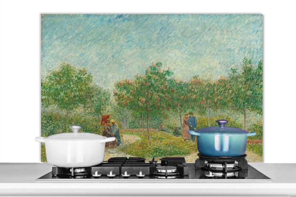 KitchenYeah Spritzschutz Küche - Küchenrückwand - Wandschutz für Herd und Spüle - Garten mit Liebenden - Vincent van Gogh 100x65 - Alu-Dibon...