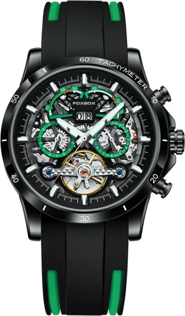 Montre Homme Étanche Noir et Vert - Design Élégant et Luxe FOXBOX