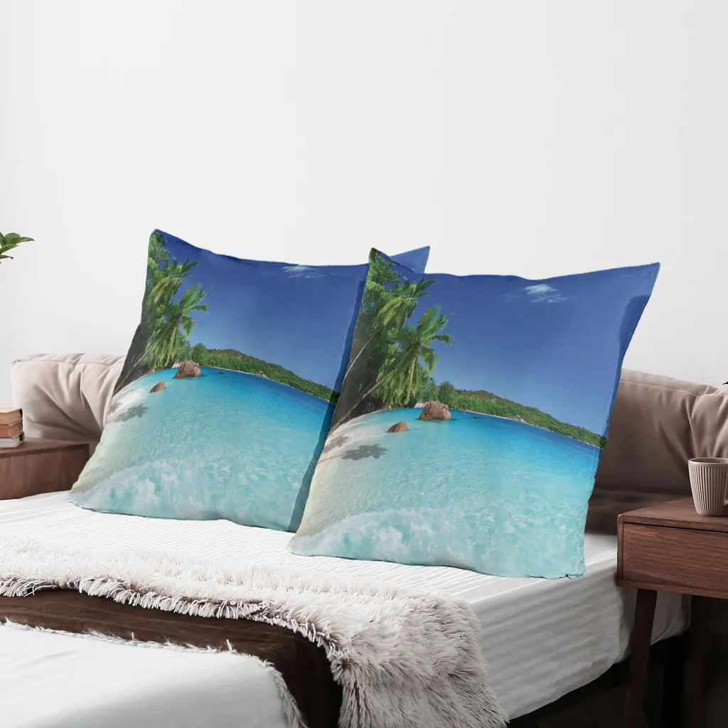 ABAKUHAUS Federe Cuscino Set 2 - 40x40 Cm - Design Palma E Barca, Stampa Digitale, Blu Bianco - 2