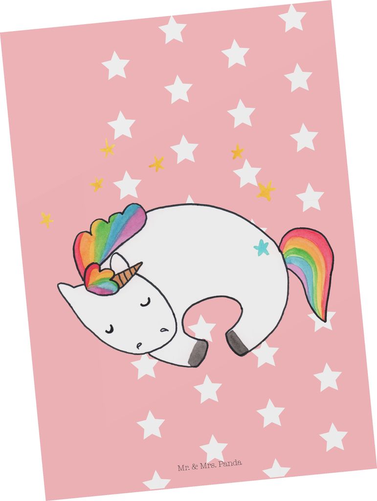 Mr. & Mrs. Panda Postkarte Einhorn Nacht - Rot Pastell - Geschenk, Unicorn, Einhörner, Postkarten, Ansichtskarten, Fotokarte, bildkarte, Menschen,...