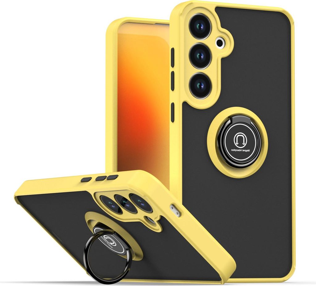 Hülle für Samsung Galaxy S24+/ S25+ Matte Transluzent TPU Stoßfest Schutzhülle mit Ring Halter Ständer Gelb