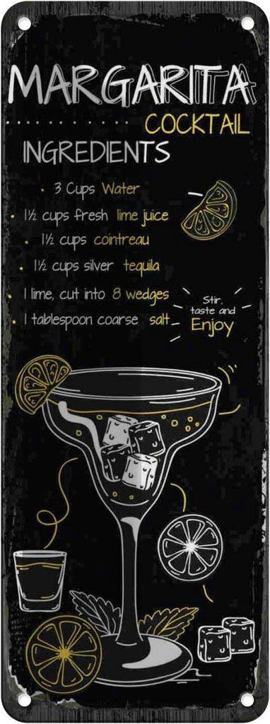 vianmo Blechschild 27x10 cm Margarita Cocktail Recipe