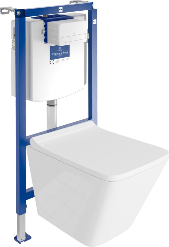 DOMINO | Villeroy&Boch ViConnect H112 Vorwandelement Unterputz WC mit Bedienplatte + Wand Hänge Tiefspül WC Lago Weiß Spülrandlos | WC Komplett...