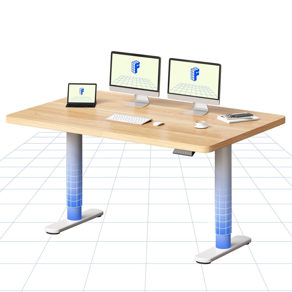 FLEXISPOT CylineX Höhenverstellbarer Schreibtisch 140x80cm mit eleganten abgerundeten Tischbeinen, 25mm einteiliger Tischplatte 80 kg Tragkraft Ahorn