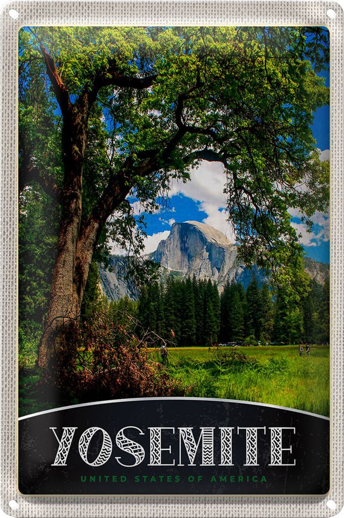 Blechschild Reise 40x30cm Yosemite Amerika Natur Bäume Gebirge