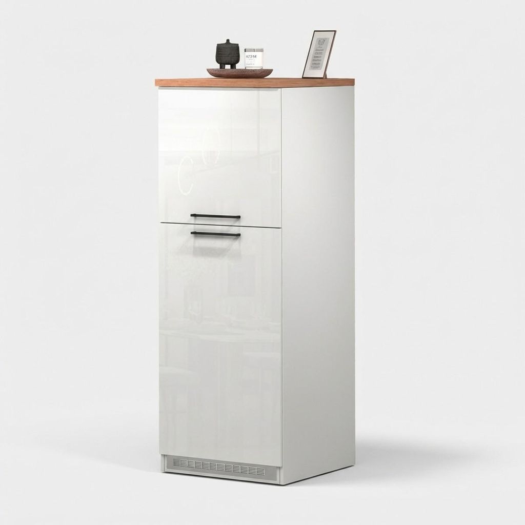 Einbau-Kühlschrankverkleidung mit 2 Türen, Küchenschrank 60x60x164,5h Halser - Weiß - Eiche