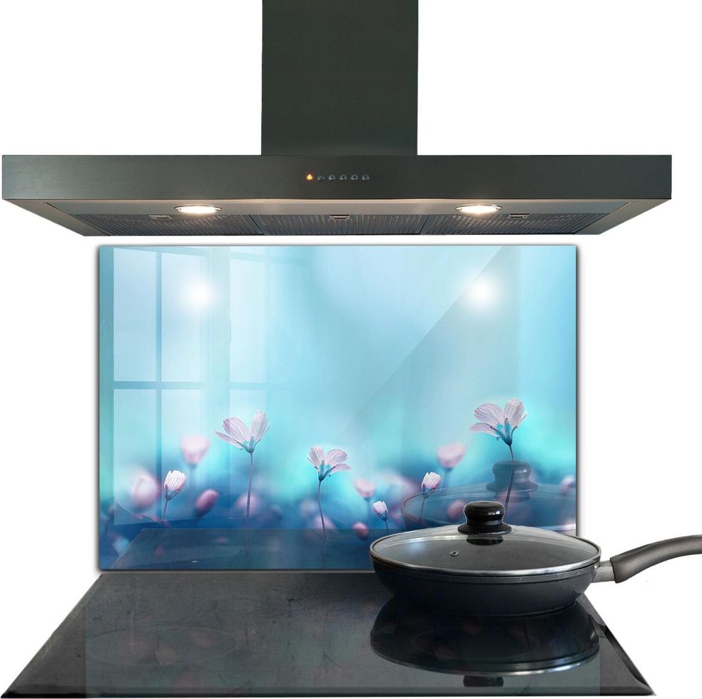 Spritzschutz aus Glas Küchenrückwand - Wandschutz für Herd und Spüle - 80x60 cm - Blumen hinter dem Morgennebel