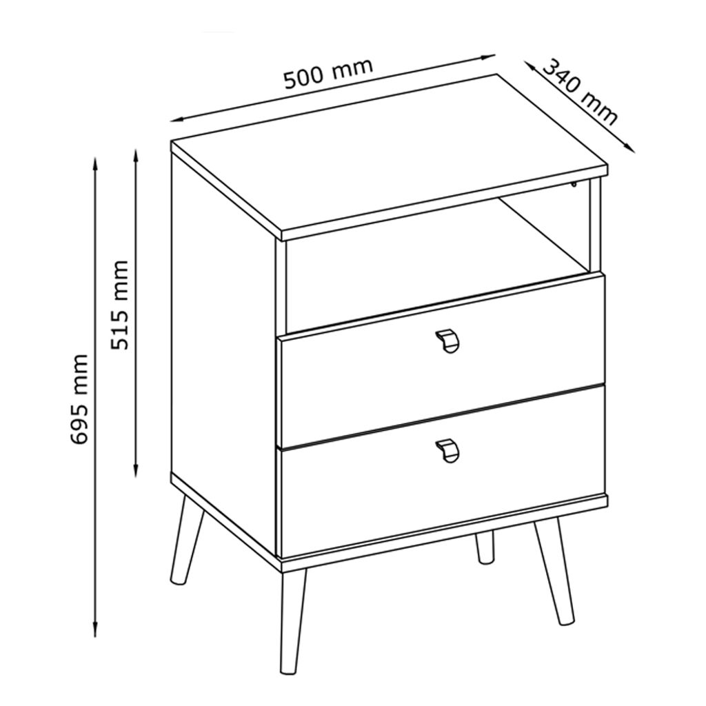 Nachtschrank mit 2 Schubladen taupe HULL-166