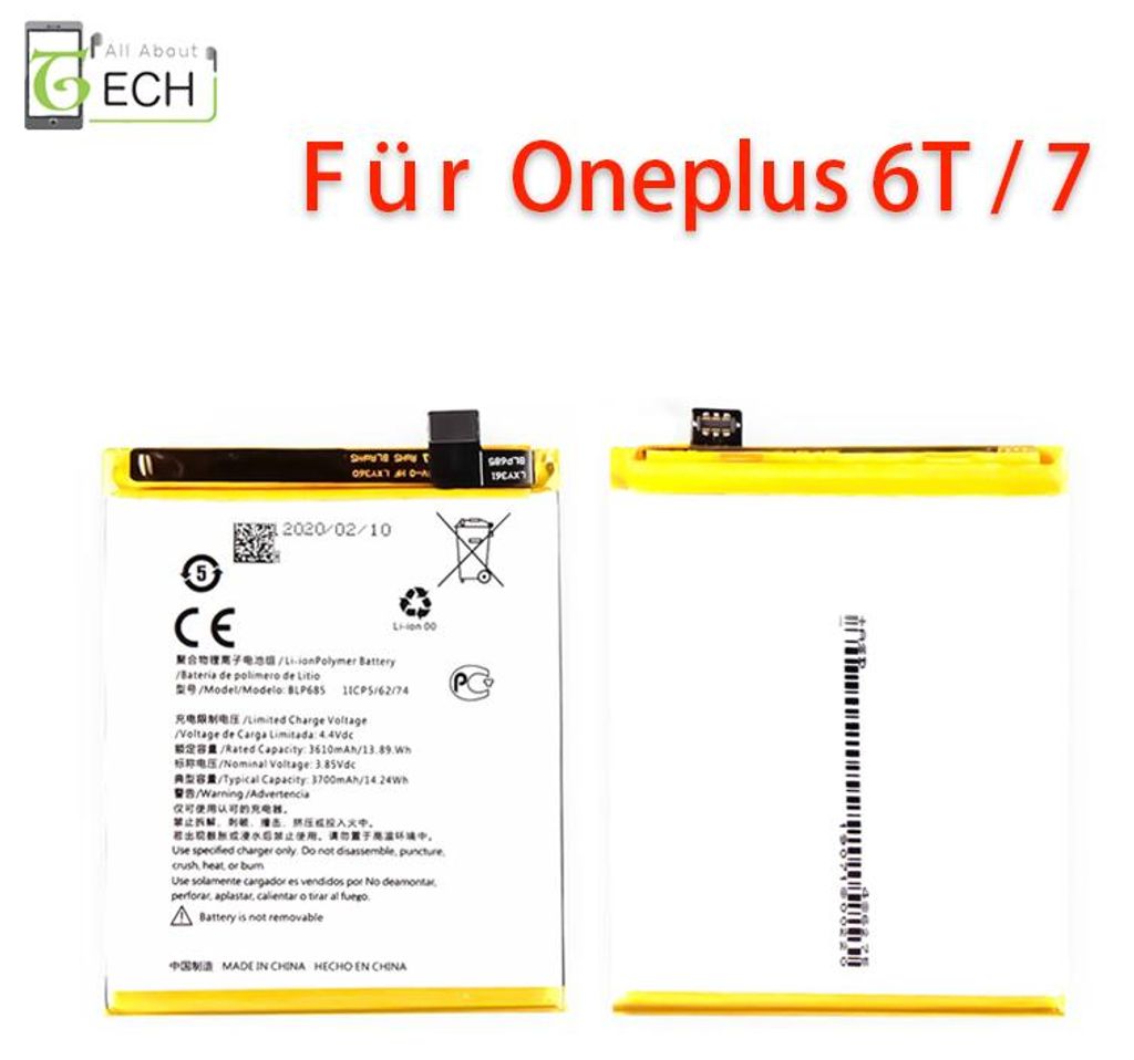 Für OnePlus 6T / 7 Akku A6010 A6013 BLP685 3700mAh Accu Produktbild 