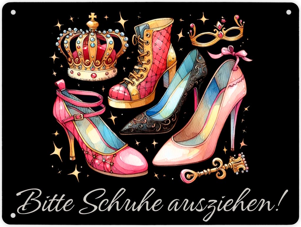 Schuhe ausziehen Metallschild XL in 21x28 cm mit Spruch Bitte Schuhe ausziehen