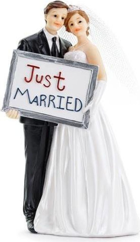 Bruid en bruidegom taartdecoratie, 14,5 cm, "Net getrouwd", Productafbeelding 
