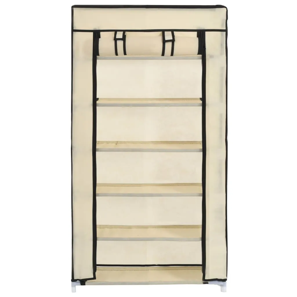 Étagère à chaussures avec housse de protection blanc crème compacte - 11