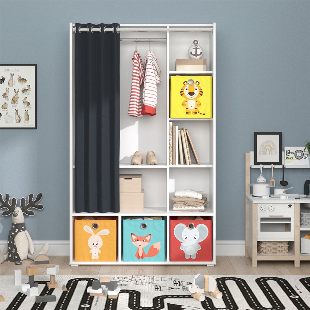 Kinderkleiderschrank Vicco Luigi Weiß 105.8 x 178.1 cm Mit Faltboxen (bunt), Model 40719
