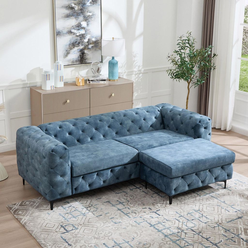 riess-ambiente Chesterfield Sitzhocker MODERN BAROCK 95cm petrol Samt Fußhocker mit Ziersteppung