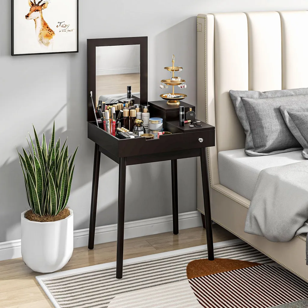 Table de maquillage gain de place coiffeuse noire miroir de chambre - 2