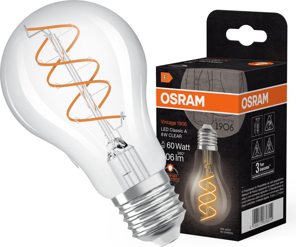 Żarówka LED Dekoracyjna A60 E27 8W = 60W 806lm 2200K Ciepła Zdjęcie produktu 