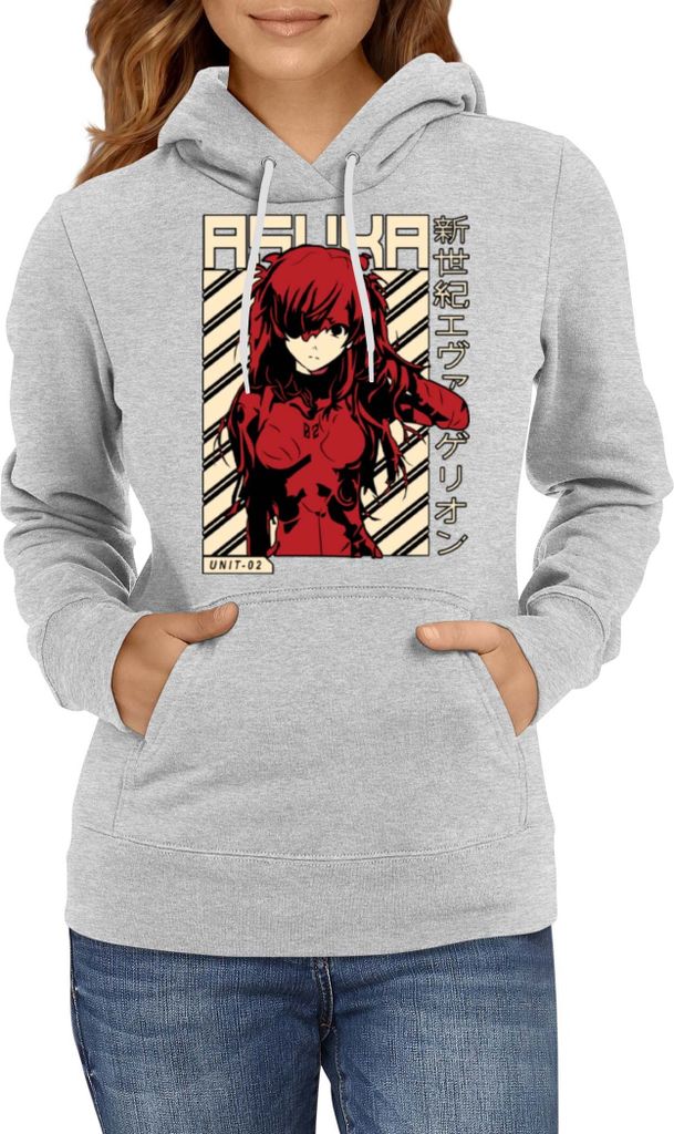 Damen Kapuzenpullover Japan Manga Anime Comics Neon Anime Genesis Manga Evangelion Asuka, Lady S / Grau
