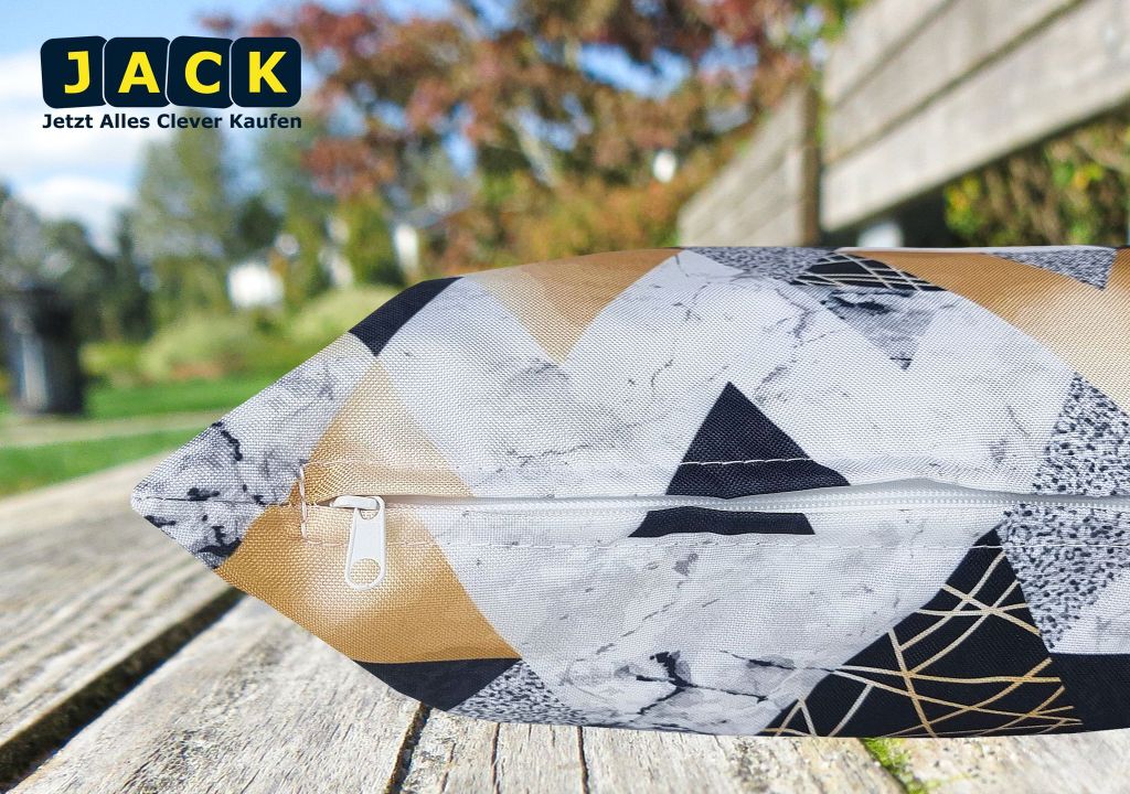 JACK 30x50cm Motiv Outdoor Lounge Kissen Dekokissen inkl. XXL-Füllung Wasserabweisend Sitzkissen Garten Stuhl Lotus Effekt, Farbe:Geometrisch Gold