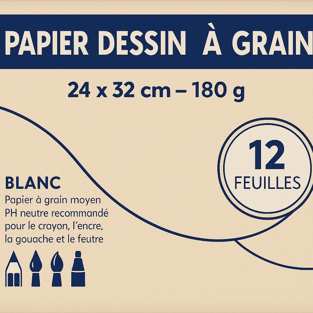 Zeichenpapier A4 24×32 cm 180g 12 Blatt Weiß Mittlere Körnung pH-neutral