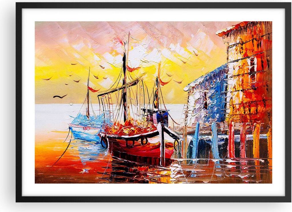 Gerahmtes Poster - Schwarzer Rahmen - Boot Segel Meer - 70x50 cm - Wand Bild - Wanddeko - Wandbilder - Kunstposter - Wandposter - Bilderrahmen - Bi...