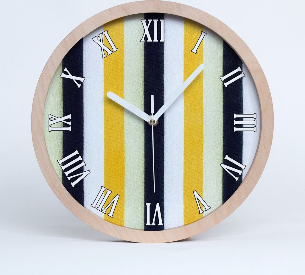 Holzuhr 20fi cm wanduhr - weiße Spitzen - gestreifter Hintergrund
