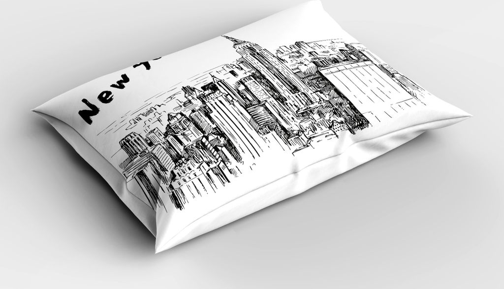 ABAKUHAUS New York Kopfkissenbezug, Weinlese-Hand gezeichnete städtische Landschaft mit der Wolkenkratzer-Skizzen-Art im Stadtzentrum gelegen, 40x...