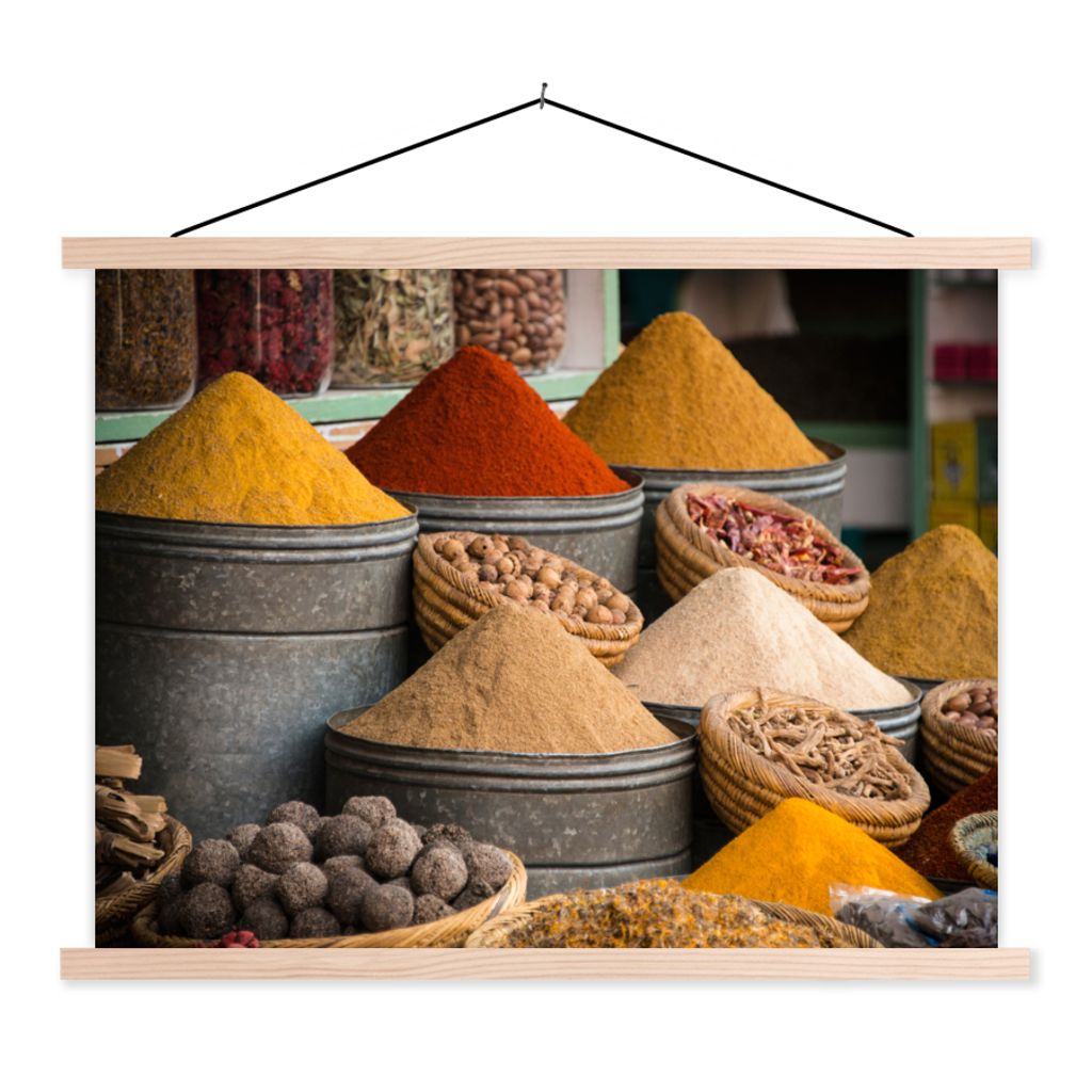 MuchoWow Textilposter Kräuter - Ton - Gewürze - Gelb - Braun 120x90 cm mit holzfarbenen Rahmen - Magnetisch