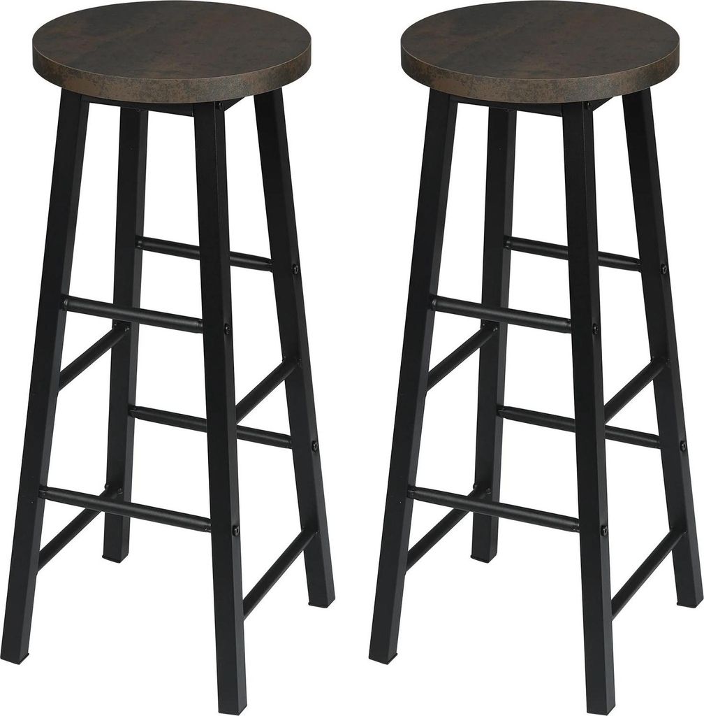 Barhocker 2er-Set - Hoher Barstuhl - Sitz 30x30 cm - Höhe 71 cm - Edelstahlgestell - Feste Höhe - Nicht drehbar - Dunkelgrau