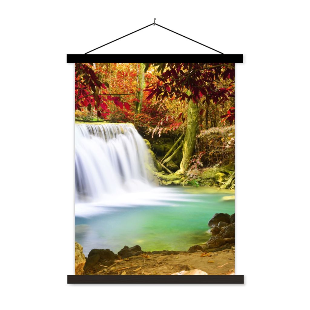 MuchoWow Textilposter Herbst - Wasserfall - Natur 120x160 cm mit schwarzem Rahmen - Magnetischer