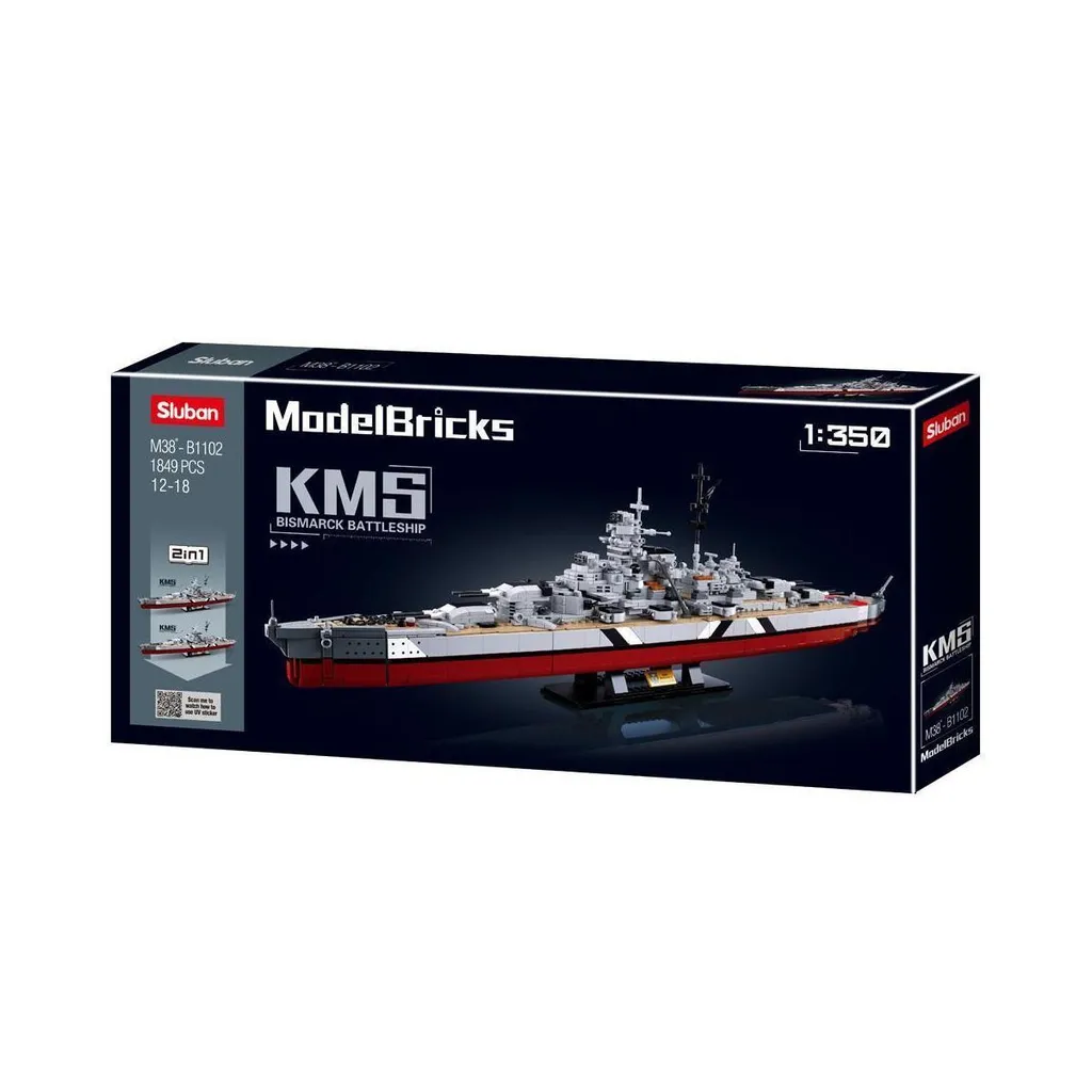 Jeu de Construction Cuirassé Bismarck 2in1 pour Passionné d'Histoire Mer